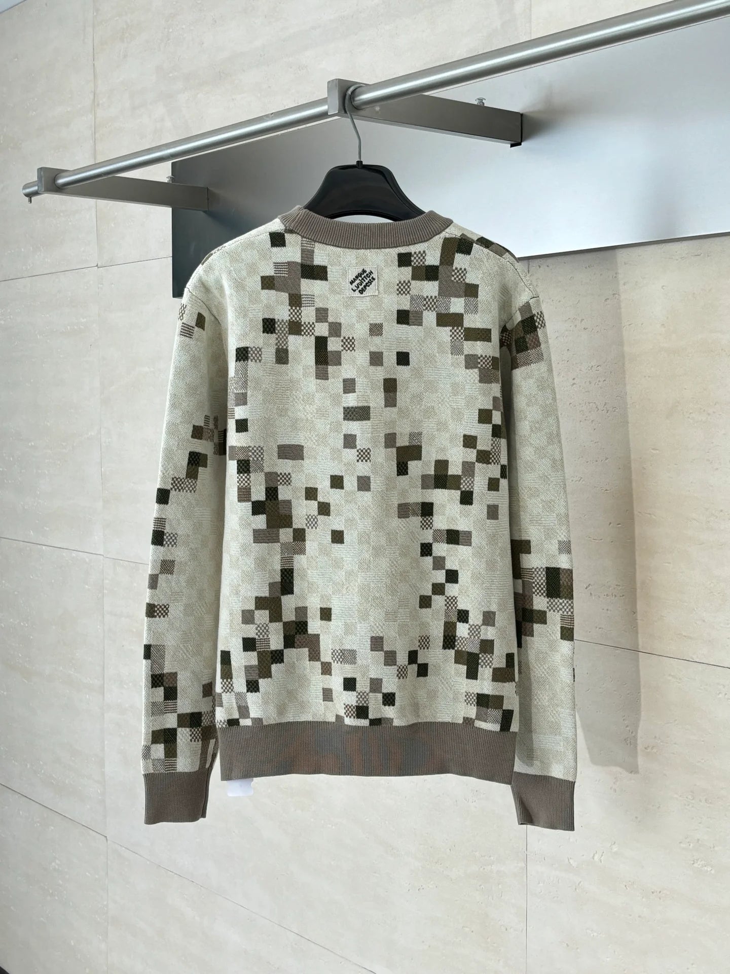 250902 New high-quality mosaic-printed checkerboard sweater