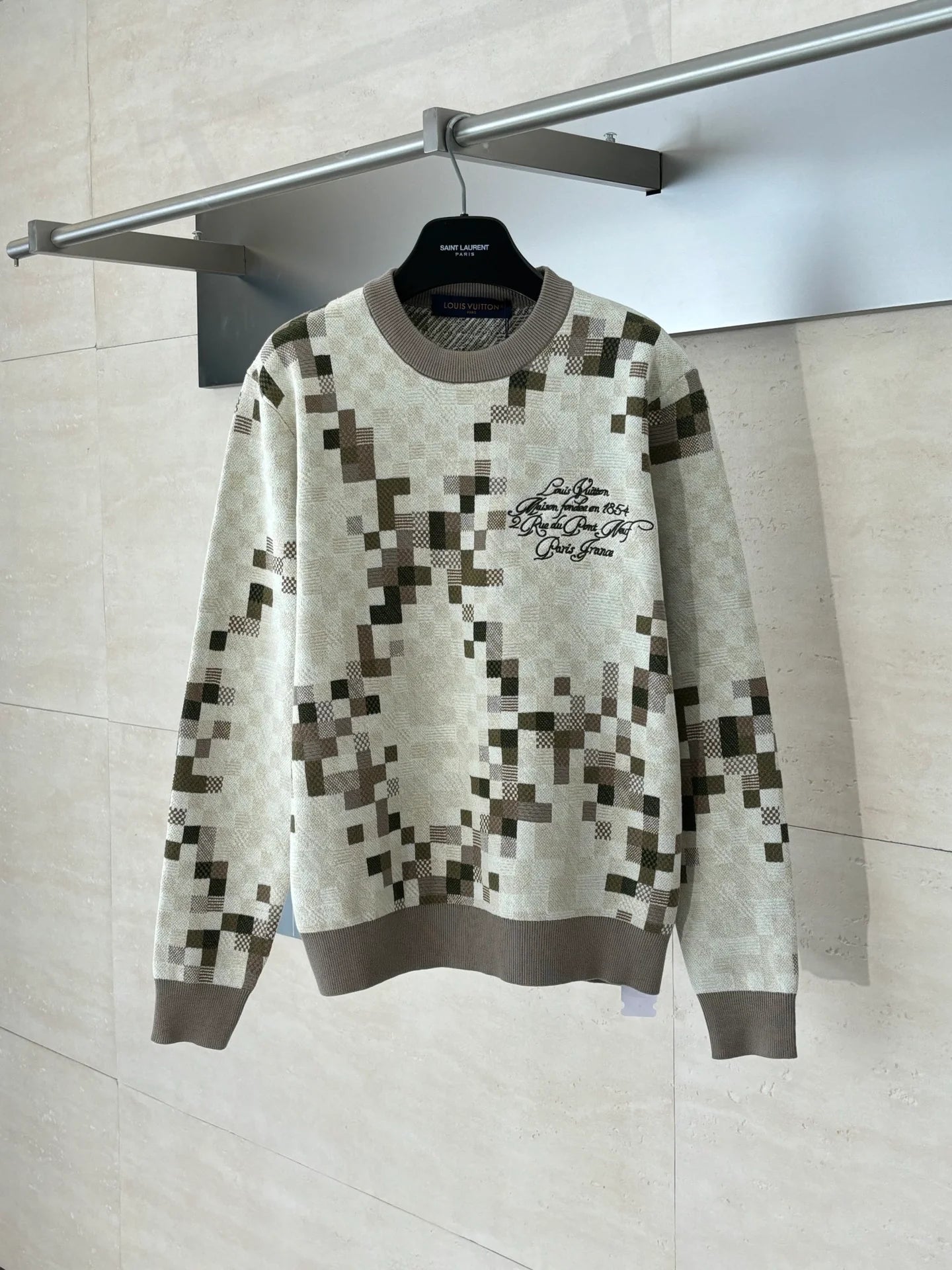250902 New high-quality mosaic-printed checkerboard sweater