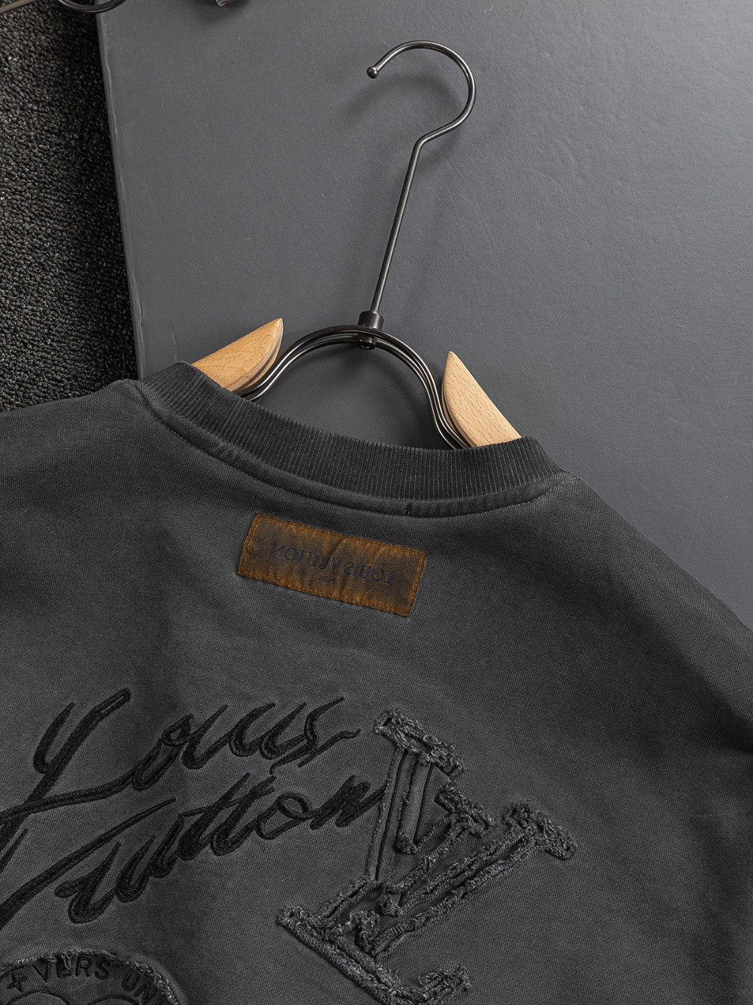 250908 New high-quality cut letter patch round-neck sweatshirt