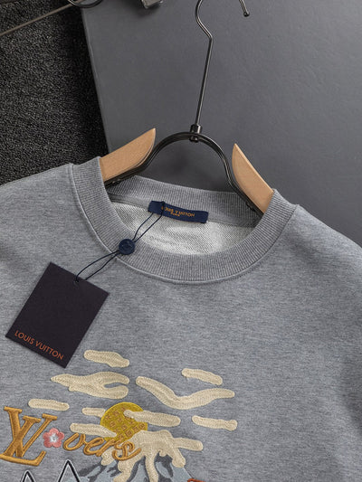 250908 New high-quality letter-embroidered patchwork small boat round-neck sweatshirt