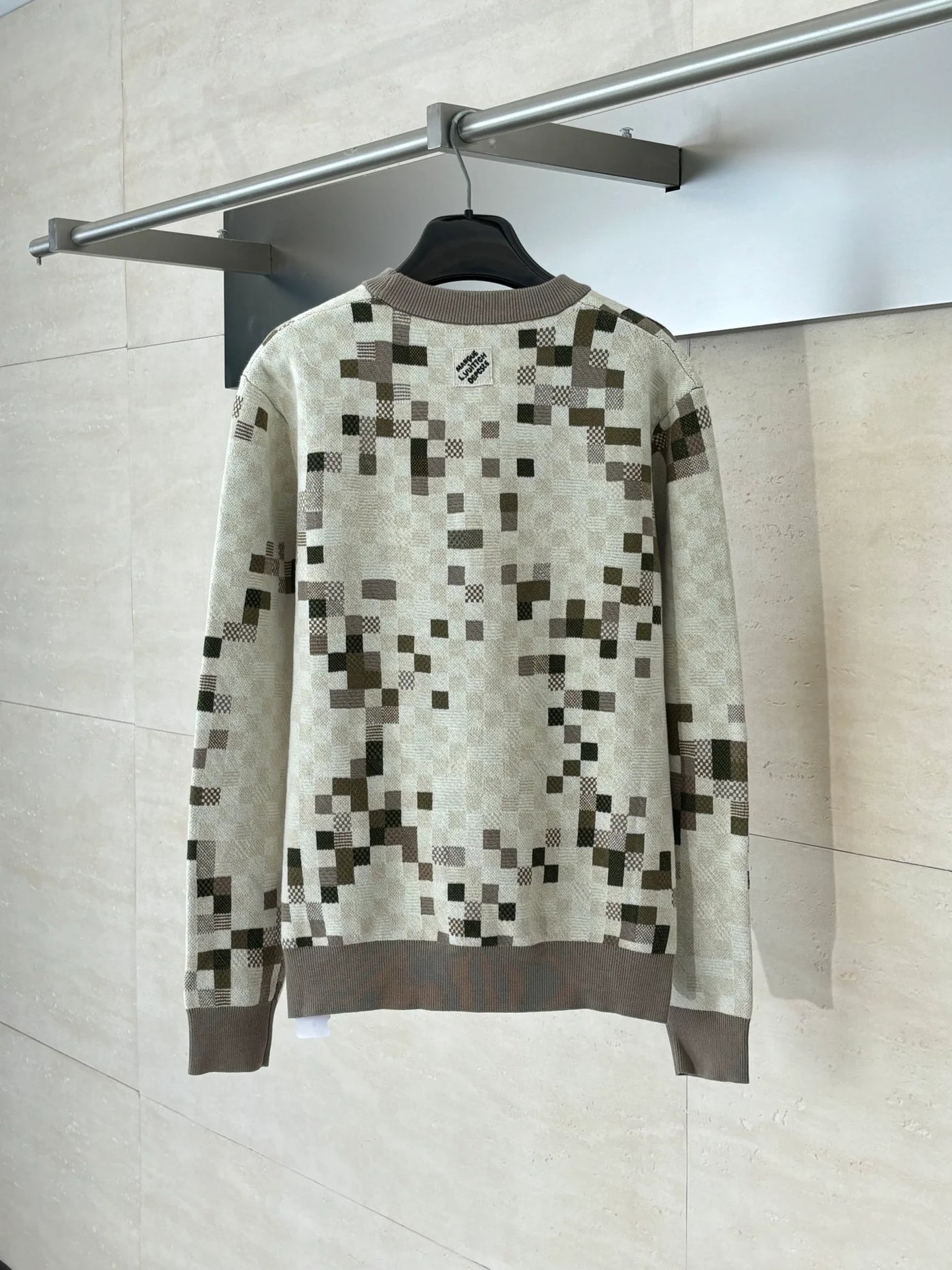 250902 New high-quality mosaic-printed checkerboard sweater