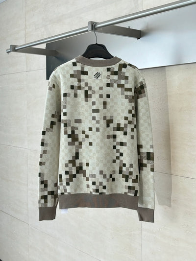 250902 New high-quality mosaic-printed checkerboard sweater