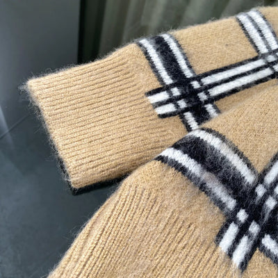 250917 New high-quality checkered leather brand pocket knitted sweater