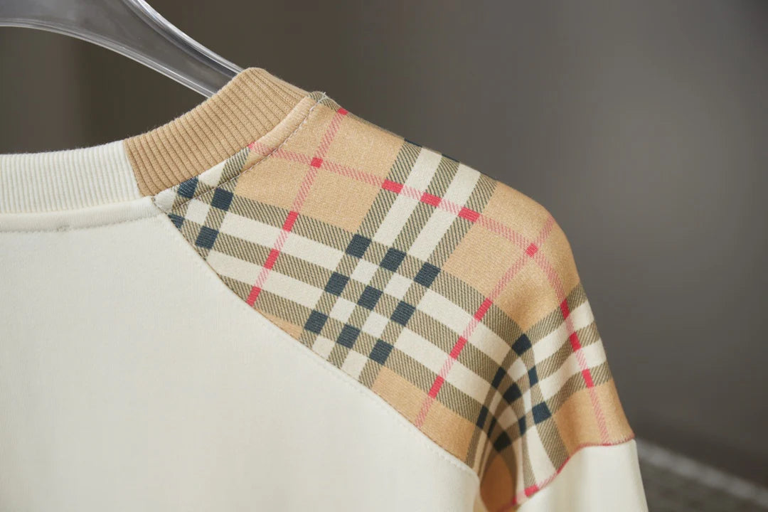 250923 new high-quality checkered patchwork embroidered round-neck sweatshirt