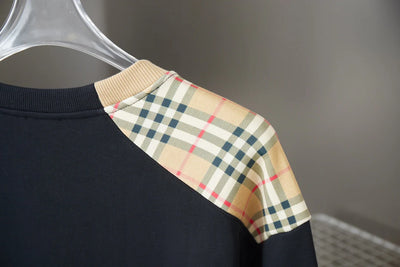250923 new high-quality checkered patchwork embroidered round-neck sweatshirt