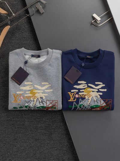 250908 New high-quality letter-embroidered patchwork small boat round-neck sweatshirt