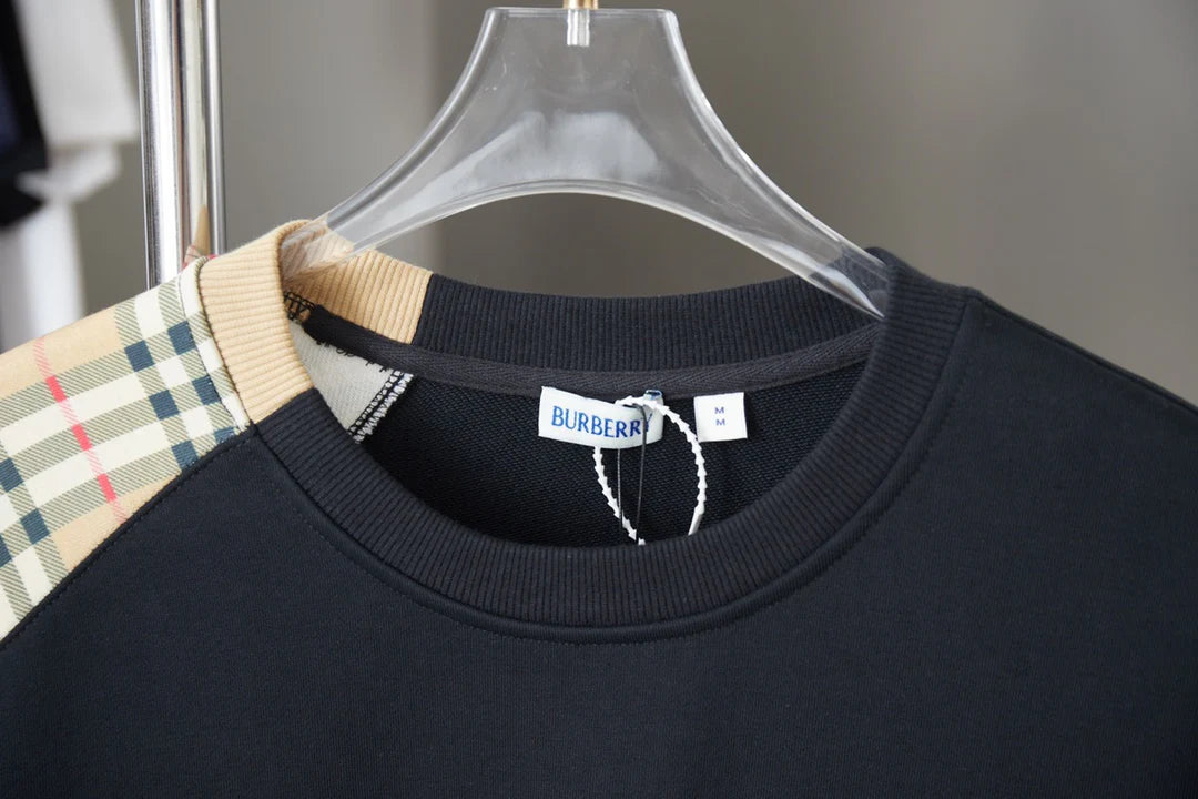 250923 new high-quality checkered patchwork embroidered round-neck sweatshirt