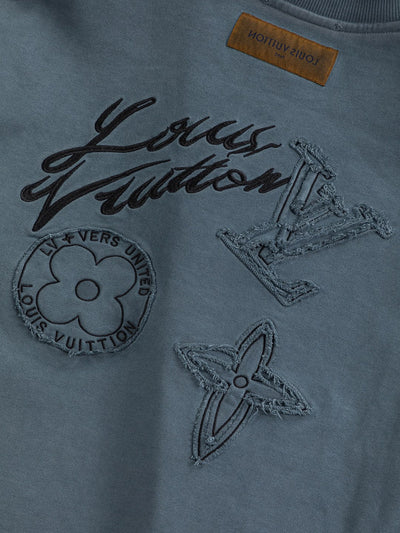250908 New high-quality cut letter patch round-neck sweatshirt