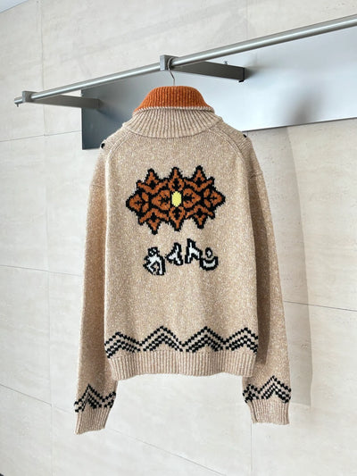250908 New top-quality lobster patchwork wool knitted zipper jacket