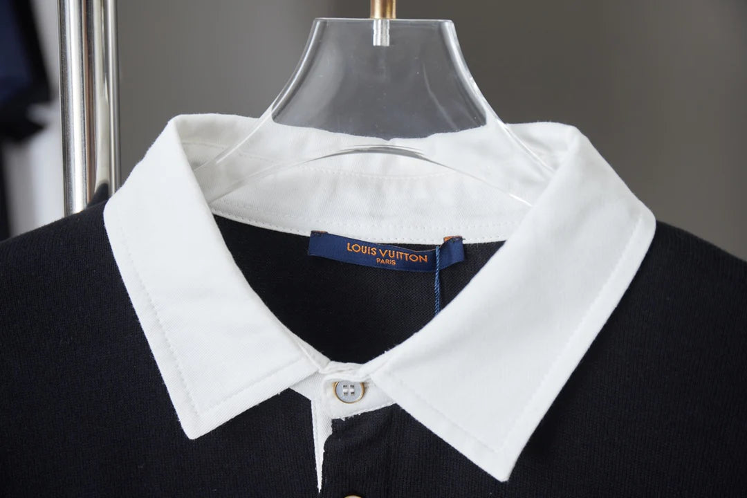 250902 New high-quality shirt collar patchwork sweater