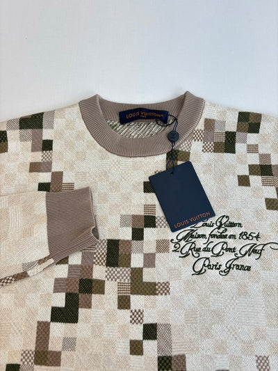 250902 New high-quality mosaic-printed checkerboard sweater