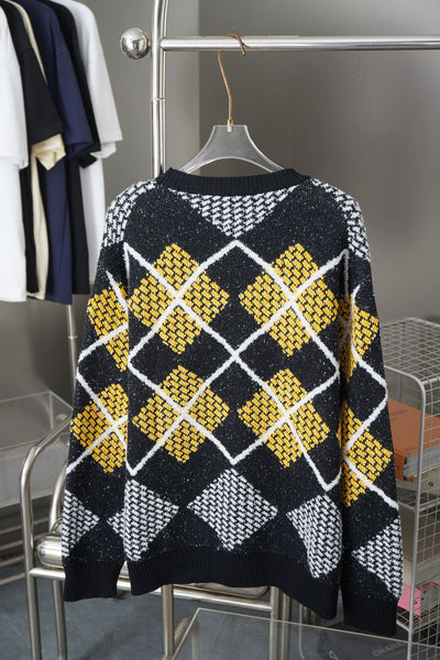 250902 New high-quality square color-blocking letter sweater