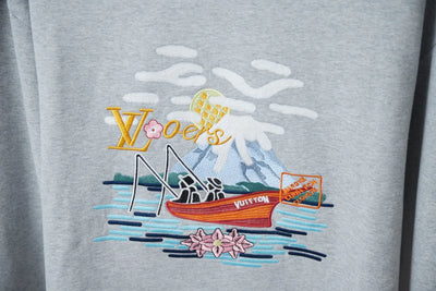 250902 New high-quality fishing embroidered round-neck sweatshirt