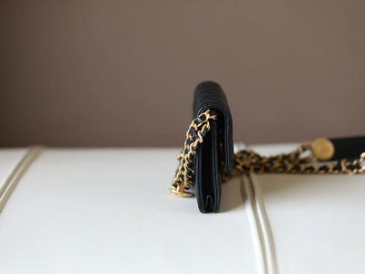0528 Black Quilted Caviar Belt Bag Aged Gold Hardware