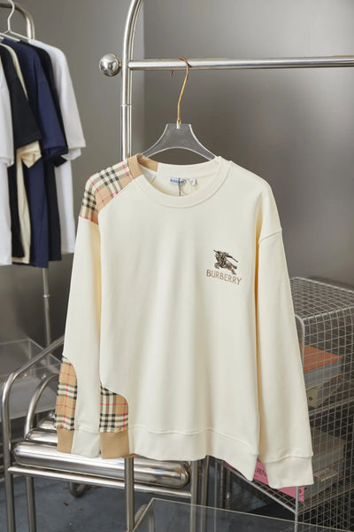 250923 new high-quality checkered patchwork embroidered round-neck sweatshirt