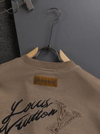 250908 New high-quality cut letter patch round-neck sweatshirt