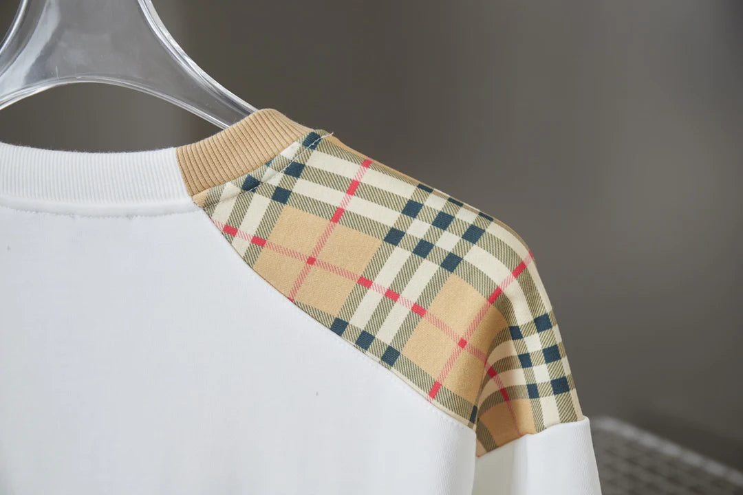 250923 new high-quality checkered patchwork embroidered round-neck sweatshirt