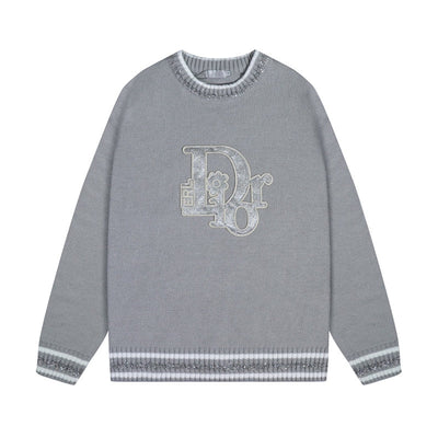 250729 New shiny letter-pasted embroidered round-neck sweater