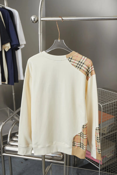 250923 new high-quality checkered patchwork embroidered round-neck sweatshirt