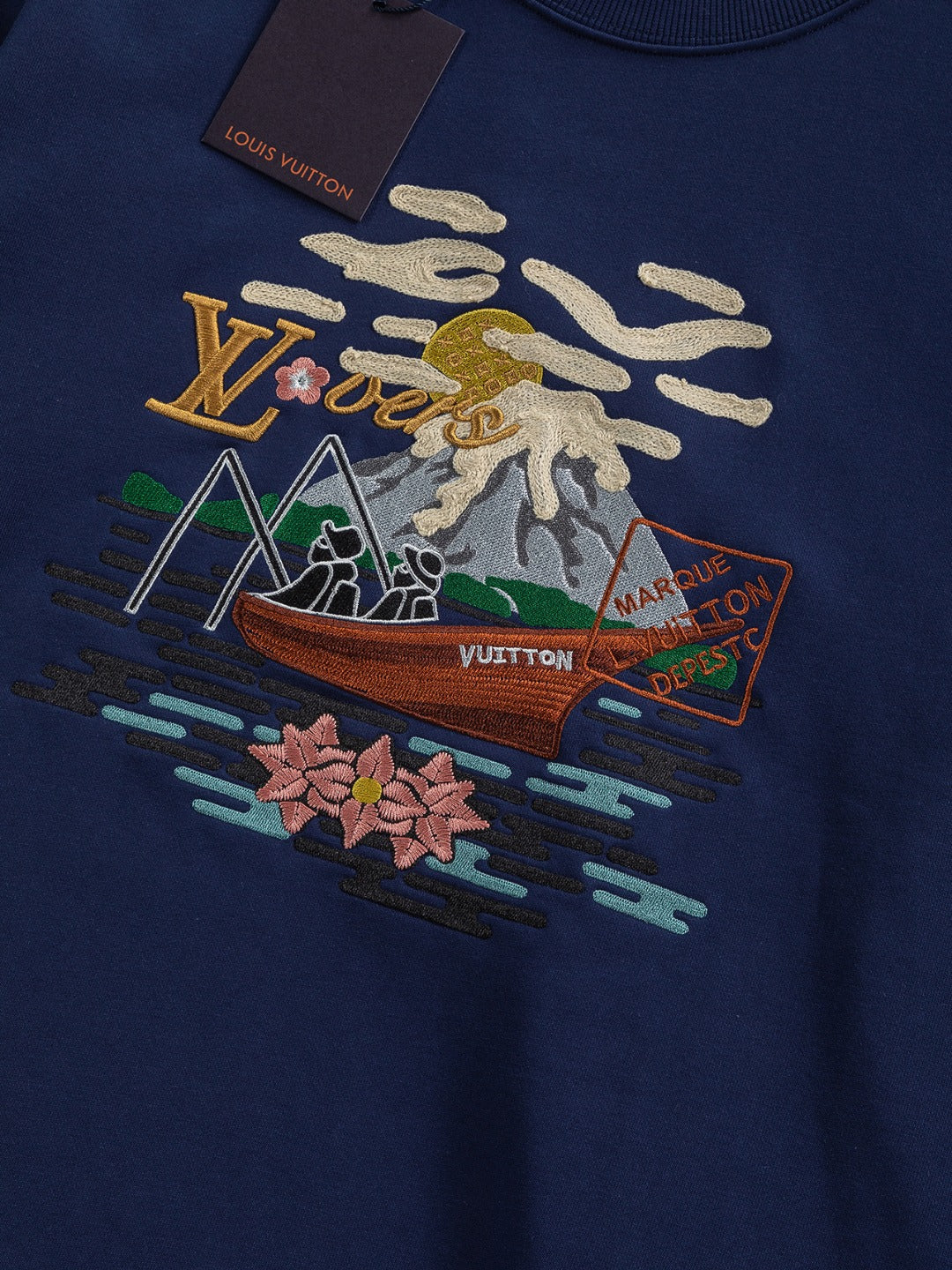 250908 New high-quality letter-embroidered patchwork small boat round-neck sweatshirt