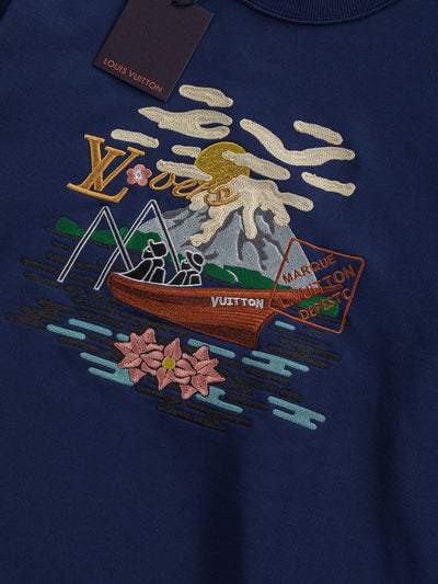 250908 New high-quality letter-embroidered patchwork small boat round-neck sweatshirt