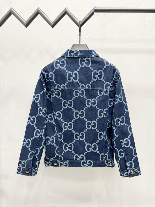 250813 New high-quality full-print straight-cut loose denim jacket