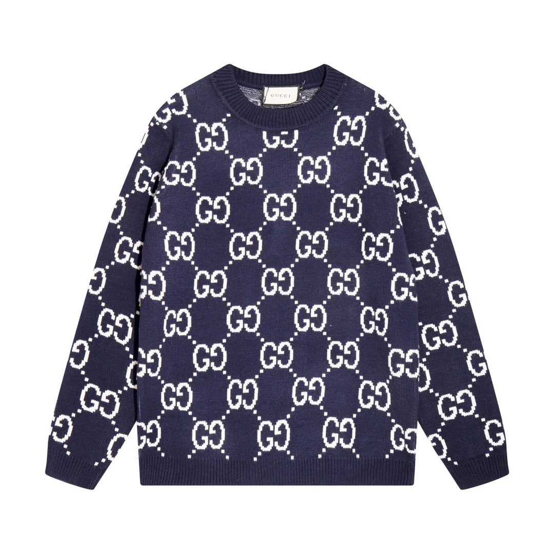 0909 New alphabet jacquard crew-neck sweater