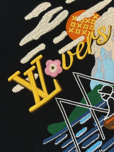 250923 New high-quality fisherman embroidery round-neck sweatshirt