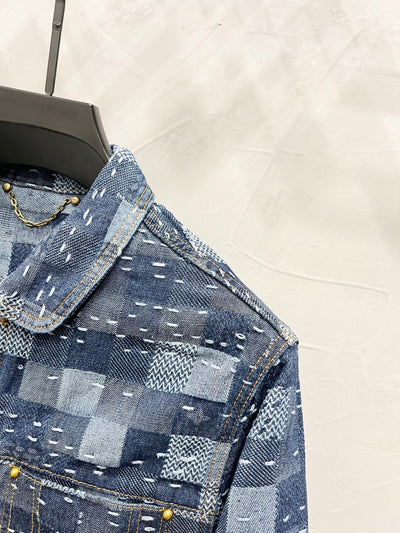 250813 A new top-quality heavy-duty checkered denim jacket
