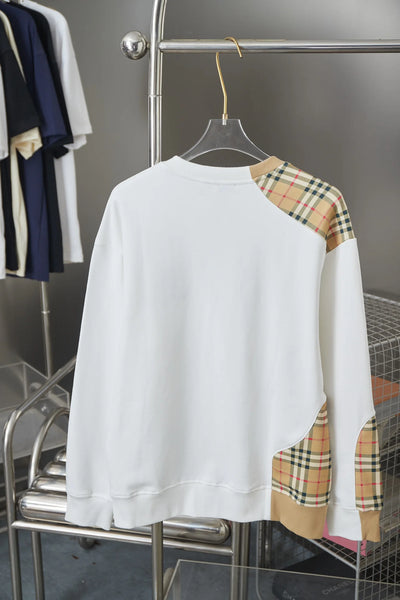 250923 new high-quality checkered patchwork embroidered round-neck sweatshirt