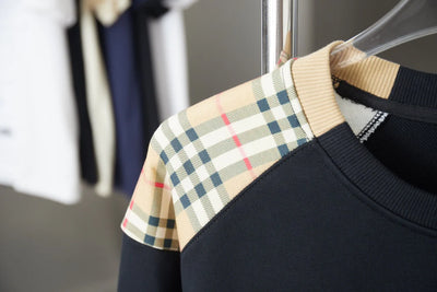250923 new high-quality checkered patchwork embroidered round-neck sweatshirt
