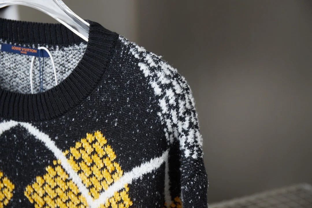 250902 New high-quality square color-blocking letter sweater