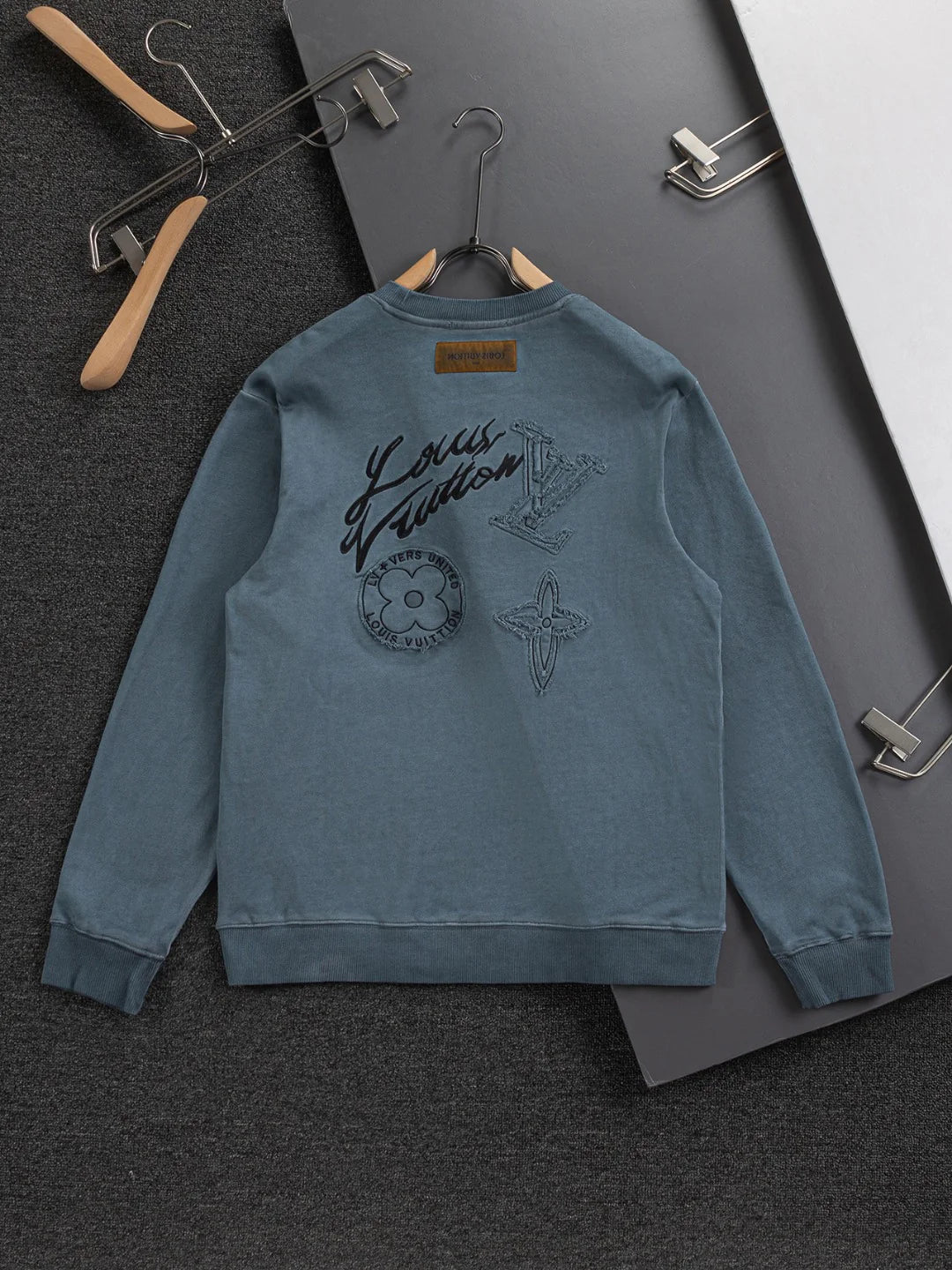 250908 New high-quality cut letter patch round-neck sweatshirt