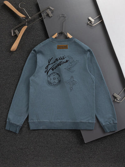 250908 New high-quality cut letter patch round-neck sweatshirt