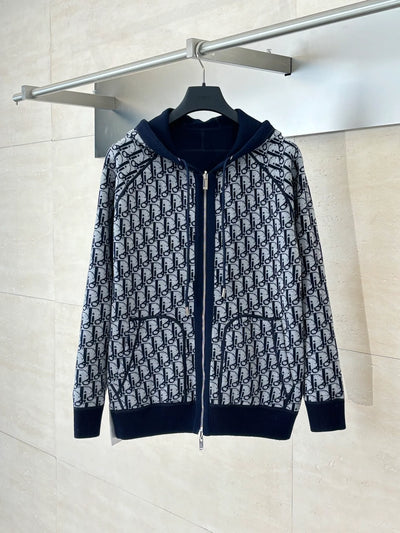 250902 A new high-quality double-sided jacquard cashmere knitted hooded sweatshirt