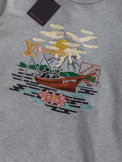 250908 New high-quality letter-embroidered patchwork small boat round-neck sweatshirt