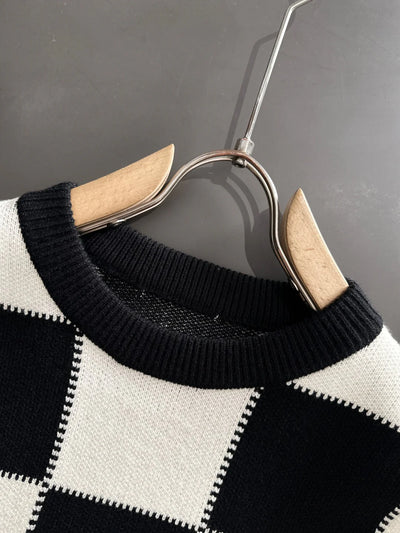 250917 New high-quality large checkerboard texture sweater