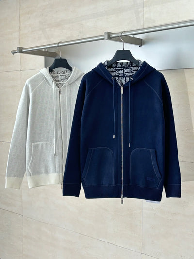 250902 A new high-quality double-sided jacquard cashmere knitted hooded sweatshirt