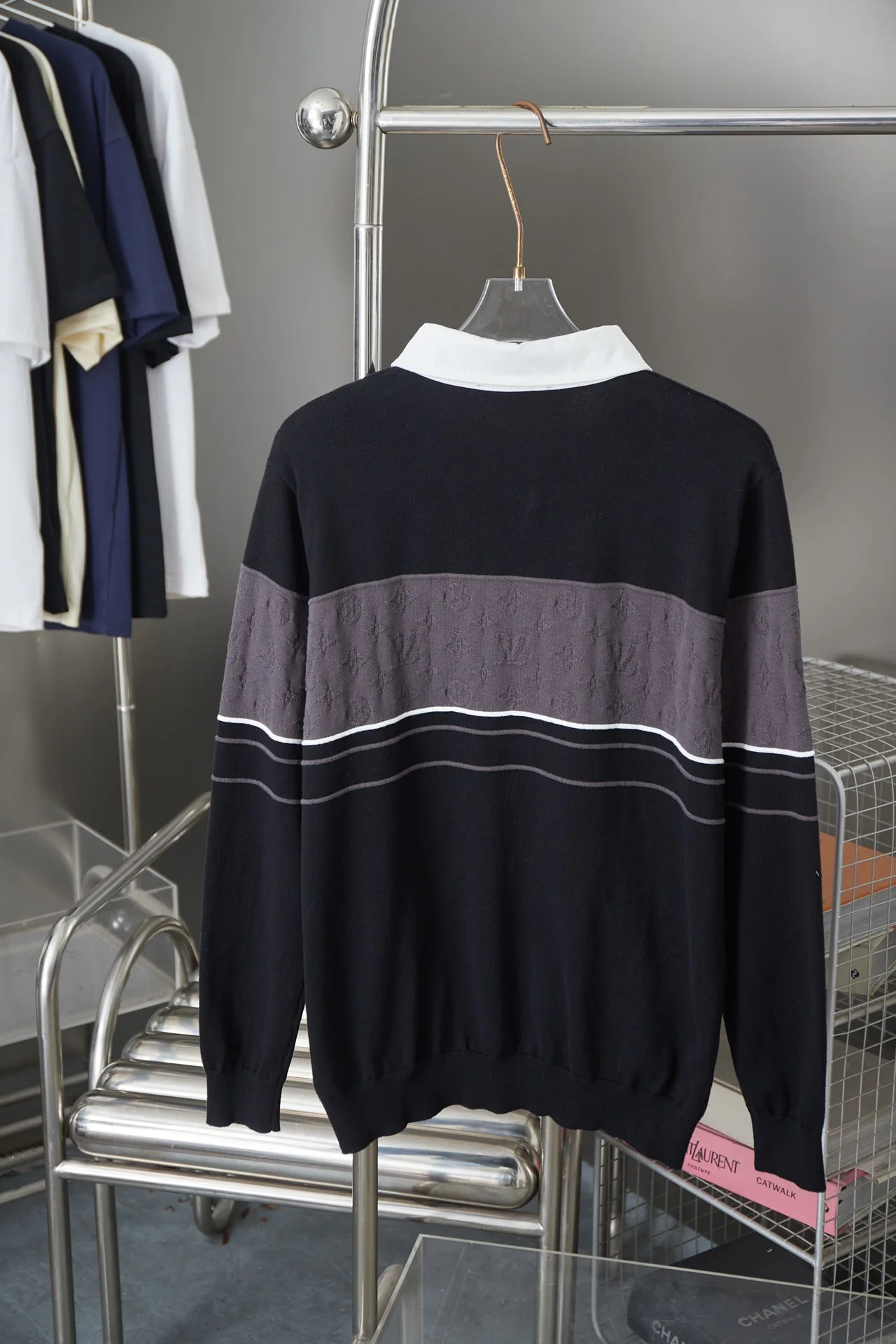 250908 New high-quality shirt collar patchwork sweater