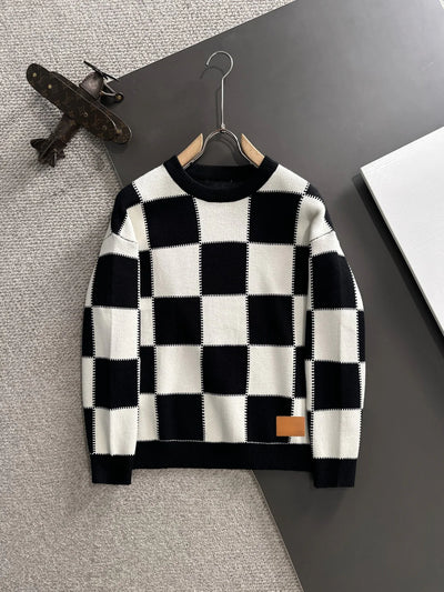250917 New high-quality large checkerboard texture sweater