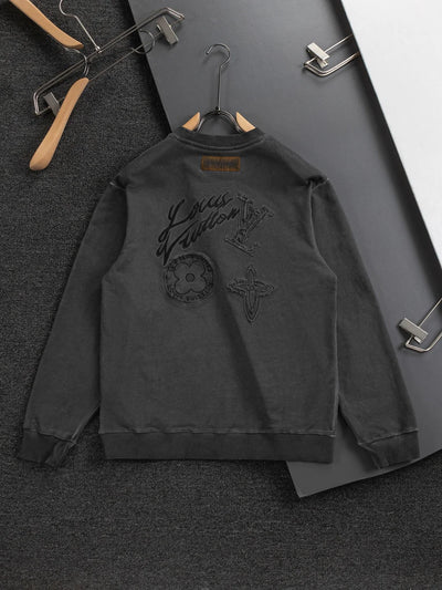 250908 New high-quality cut letter patch round-neck sweatshirt