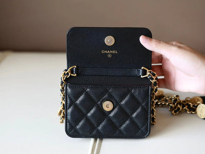 0528 Black Quilted Caviar Belt Bag Aged Gold Hardware