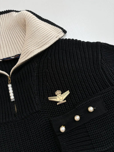 250819 New high-quality wool pilot half-zipper sweater