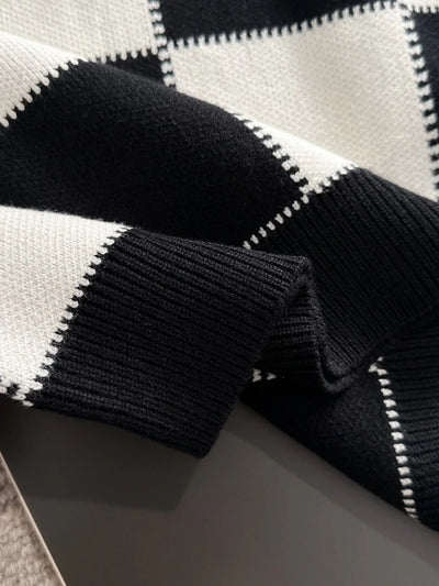 250917 New high-quality large checkerboard texture sweater
