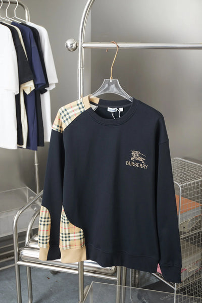 250923 new high-quality checkered patchwork embroidered round-neck sweatshirt