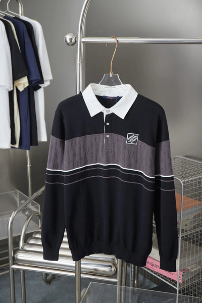250908 New high-quality shirt collar patchwork sweater