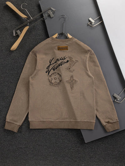 250908 New high-quality cut letter patch round-neck sweatshirt