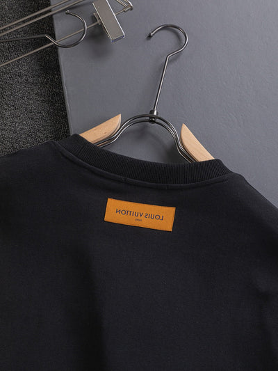 250908 New high-quality heavy industry letter embroidery patchwork round-neck sweatshirt