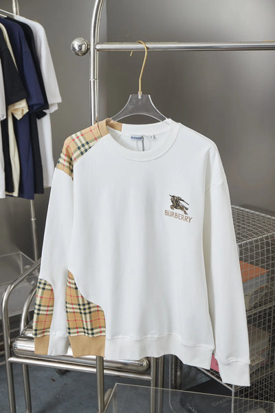 250923 new high-quality checkered patchwork embroidered round-neck sweatshirt