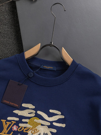 250908 New high-quality letter-embroidered patchwork small boat round-neck sweatshirt